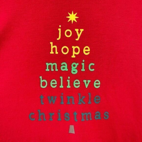 Dresswel Red Joy Hope Magic Believe Twinkle Christmas Long Sleeve Pajama Top L - Picture 3 of 11